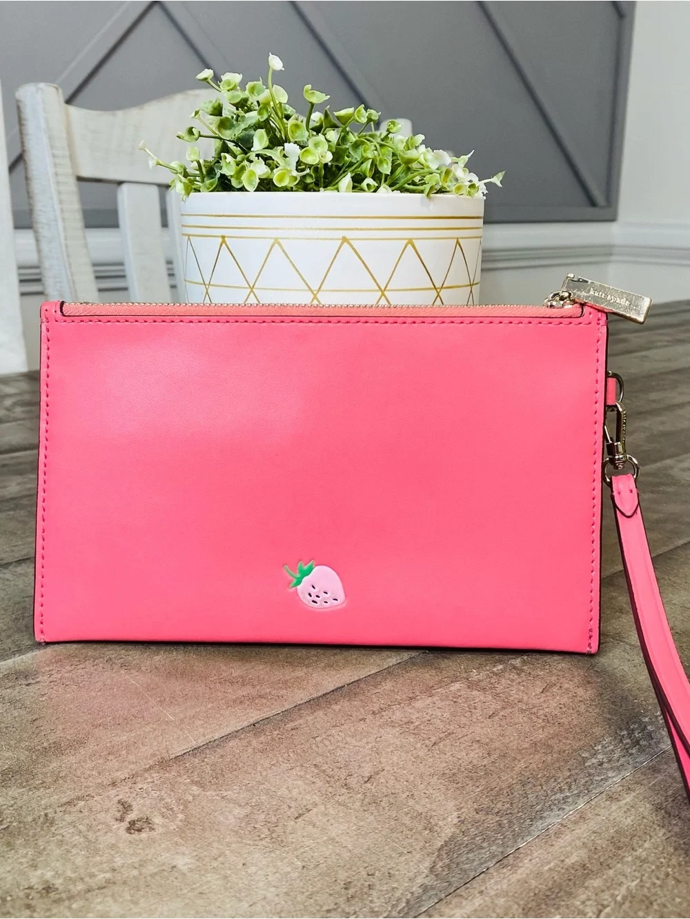 Kate Spade Picnic in the Park Strawberry Double Zip Wristlet Pink